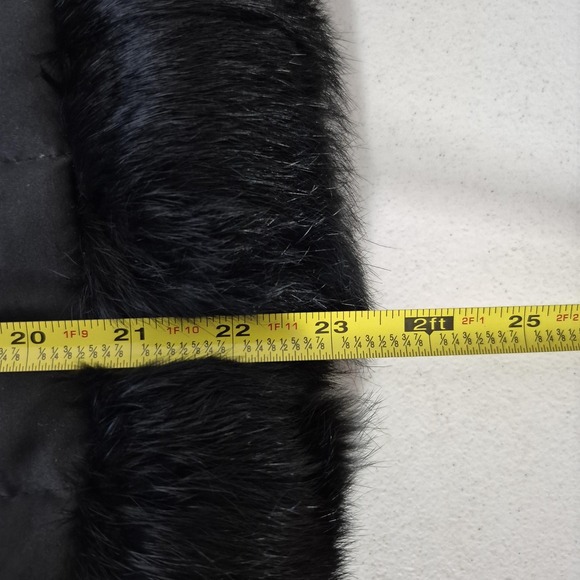 Bebe Jacket Women S Black Quilted Down Rabbit Fur Trim Collar Cuffs Full Zip Vtg - Picture 10 of 10